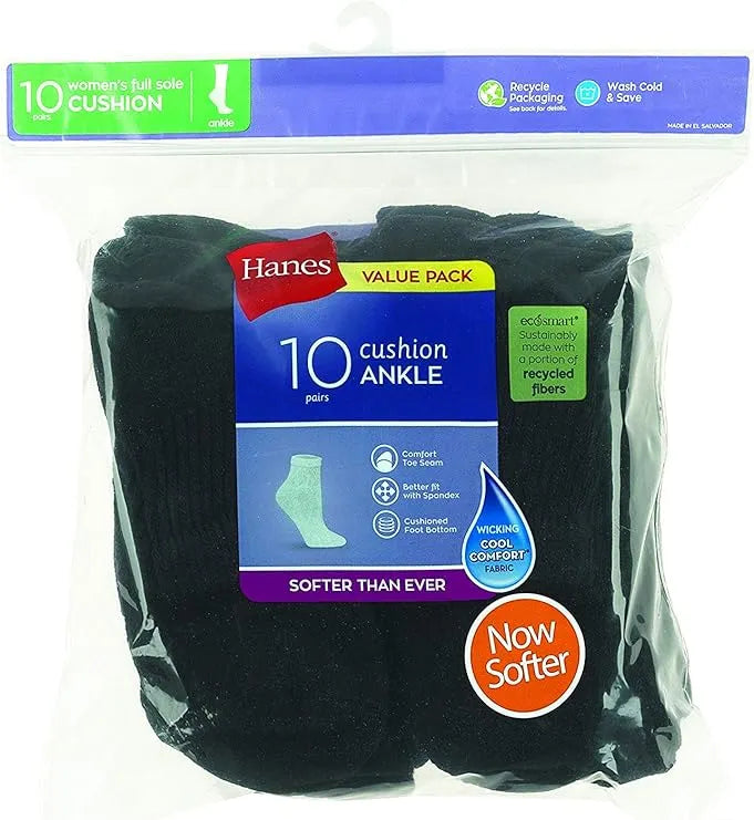 Hanes Woman Cushioned Low Cut Ankle Socks