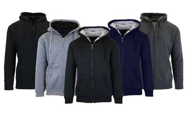 Mens Charcoal Fleece Line Sherpa Hoodies Assorted Sizes M-2XL Heavy Weight