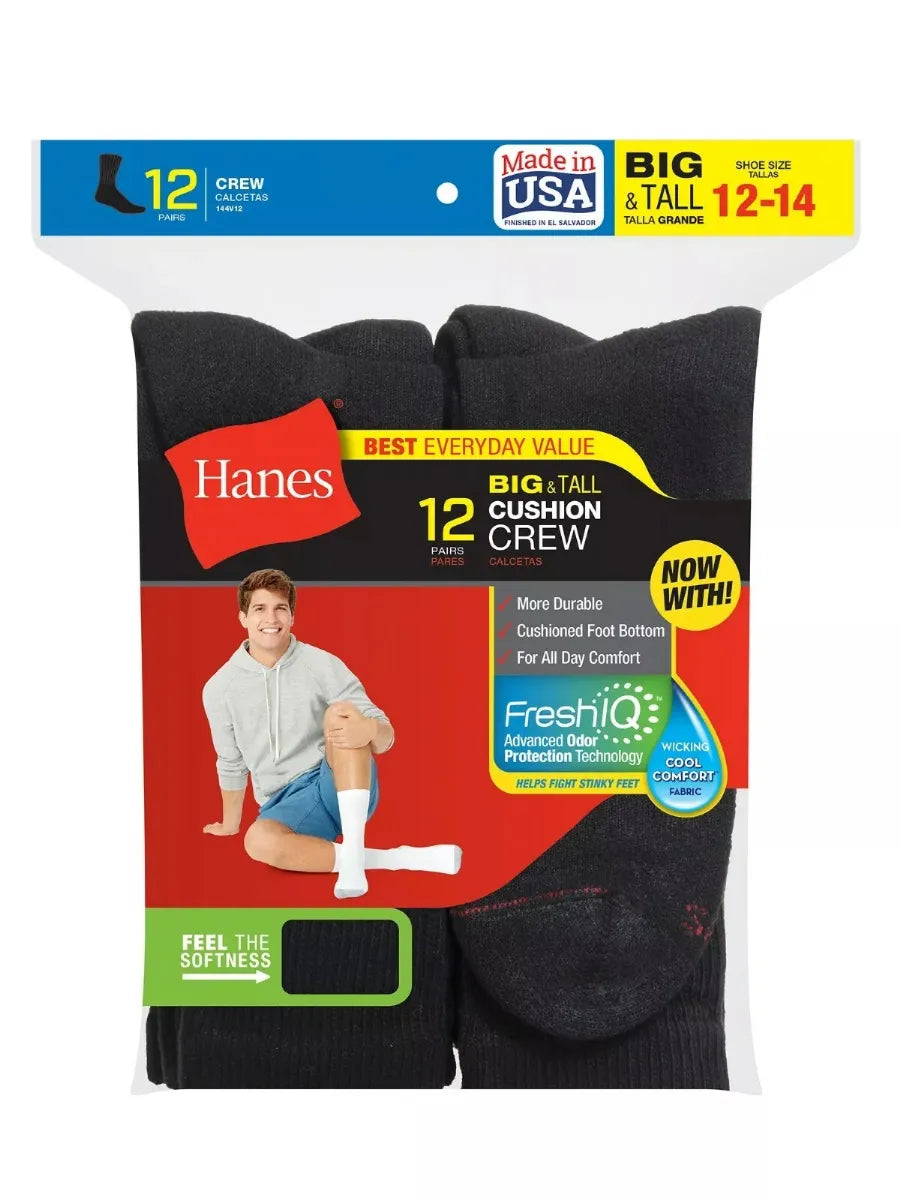 Hanes Big And Tall King Size Mens Crew Socks Shoe Size 12-14
