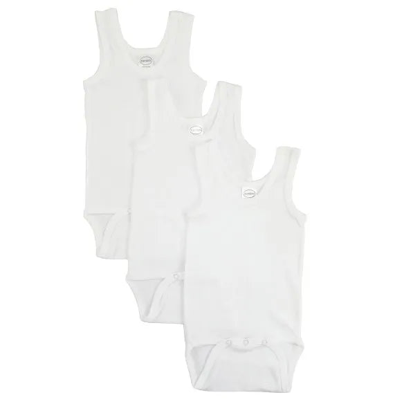 Baby Rib Knit White Sleeveless Tank Top Onesies 3-ct