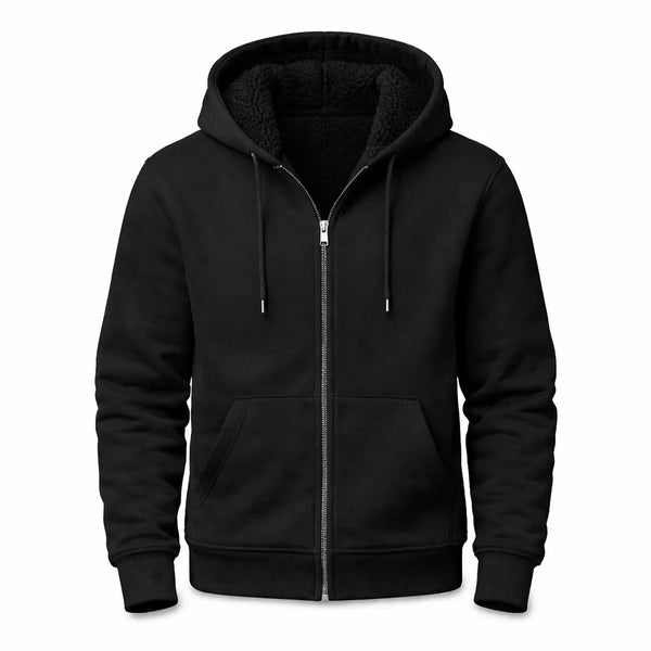Cotton Fleece Sherpa Lined Zipper Hoodie Black Assorted Sizes S-XL