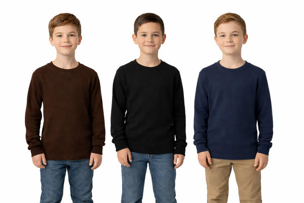 Boys Long Crew Neck Casual Thermal Tops Assorted Colors And Sizes S-2XL