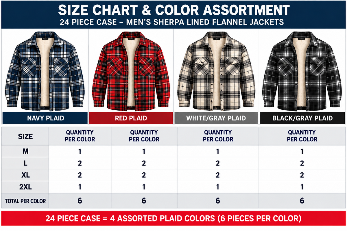 Men Sherpa Lined Flannel Jackets Assorted Plaid Colors