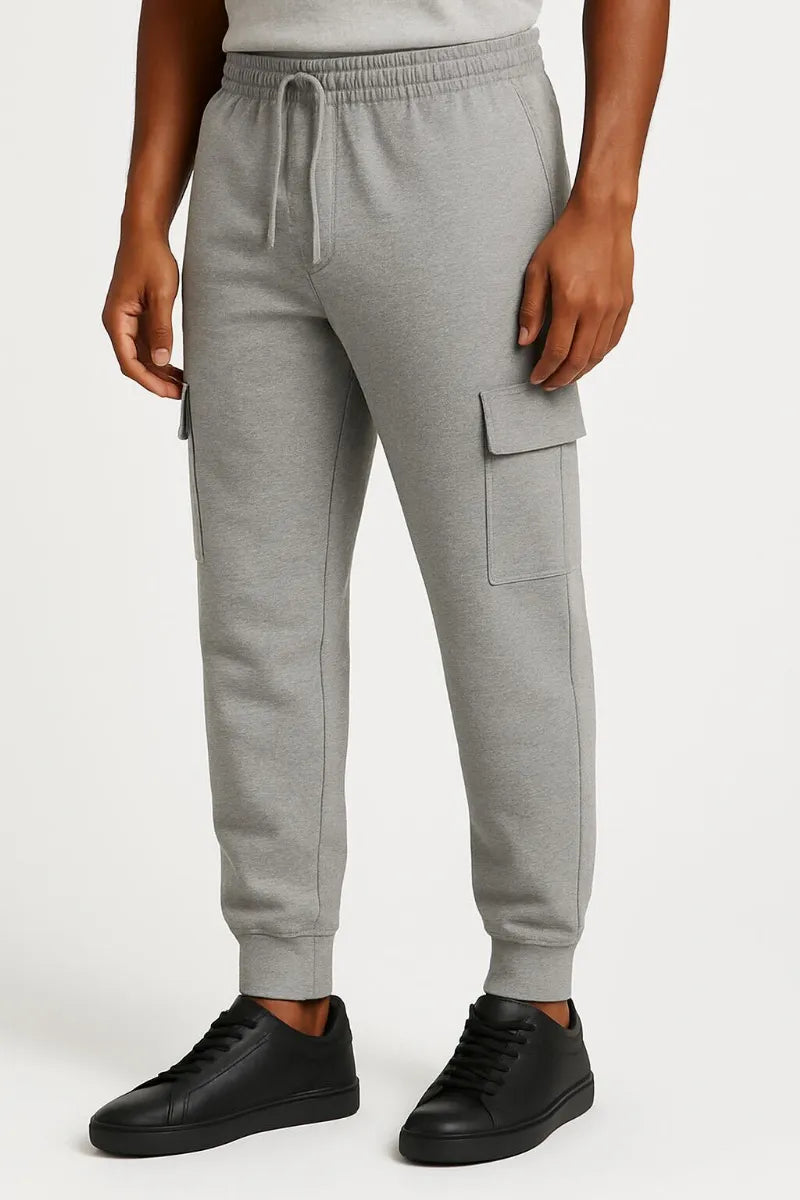 Mens Cotton Fleece Cargo Joggers