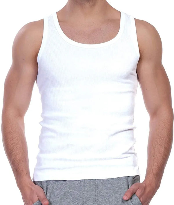 Men Cotton Ribbed Tank Top A Shirt White Assorted Sizes S-XL